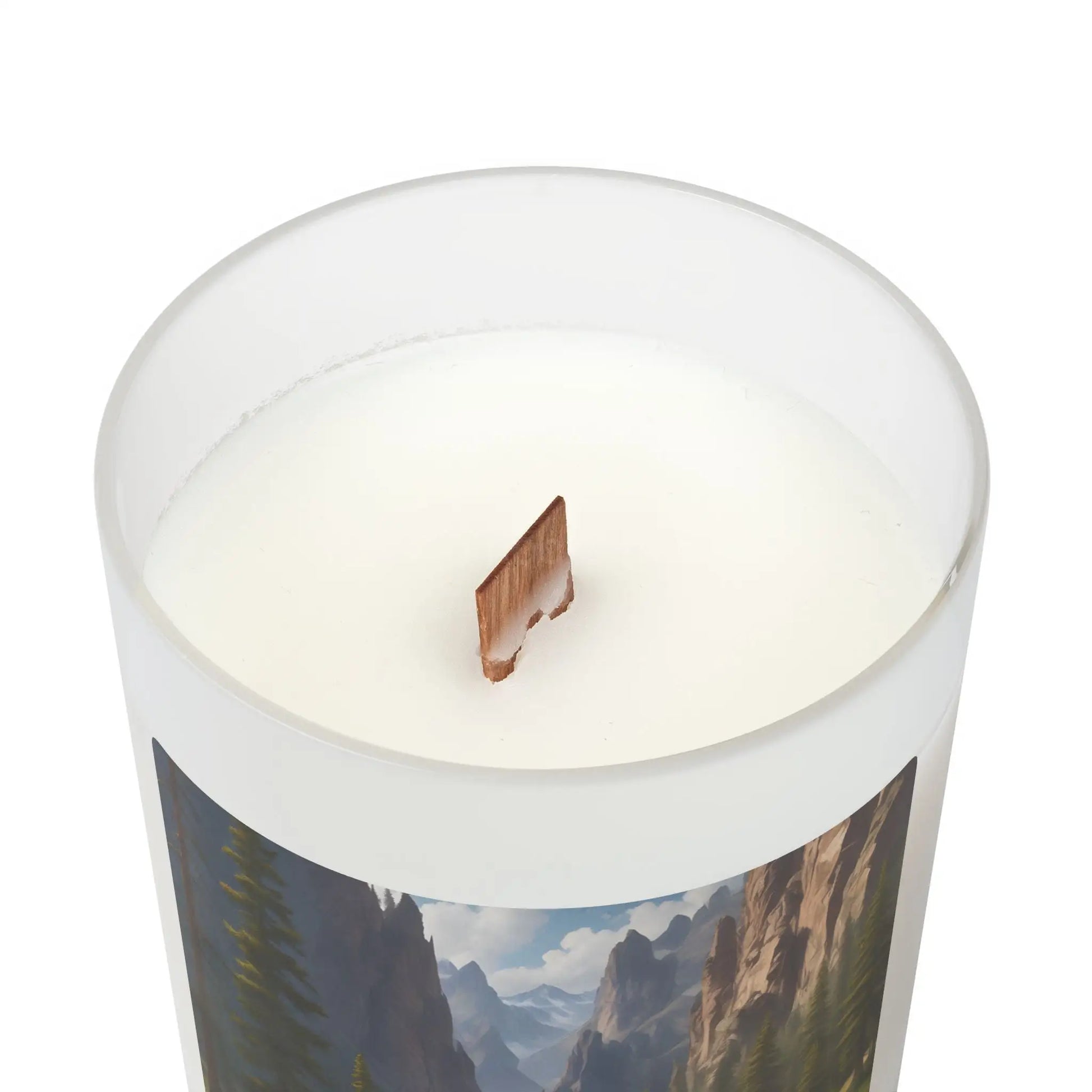 Mountain Valley Frosted Glass Candle — Scenic Wilderness Scented 11oz - Home Decor