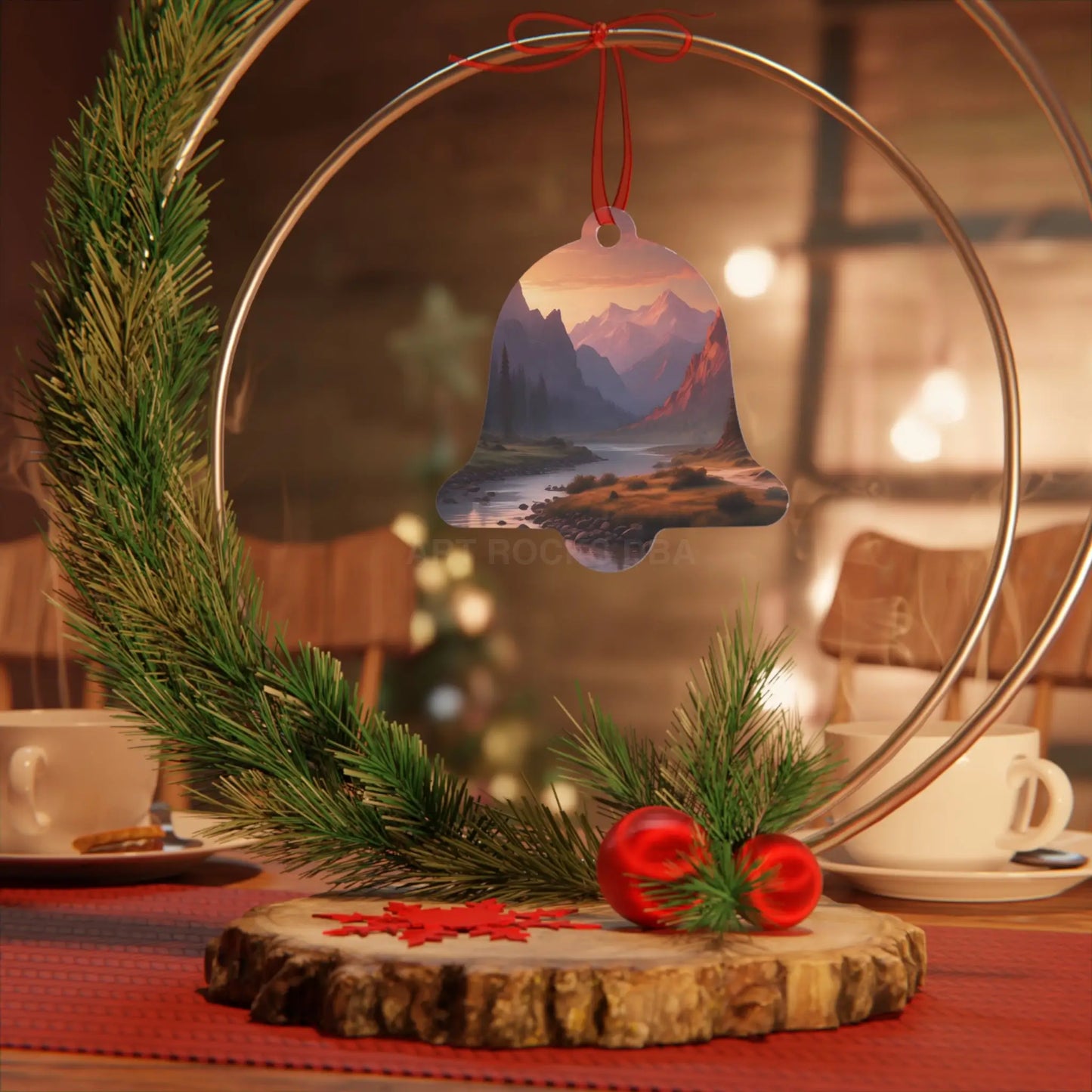 Mountain Valley Metal Ornament — Scenic Sunset Landscape Holiday Décor - Home Decor