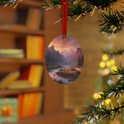 Mountain Valley Metal Ornament — Scenic Sunset Landscape Holiday Décor - Home Decor