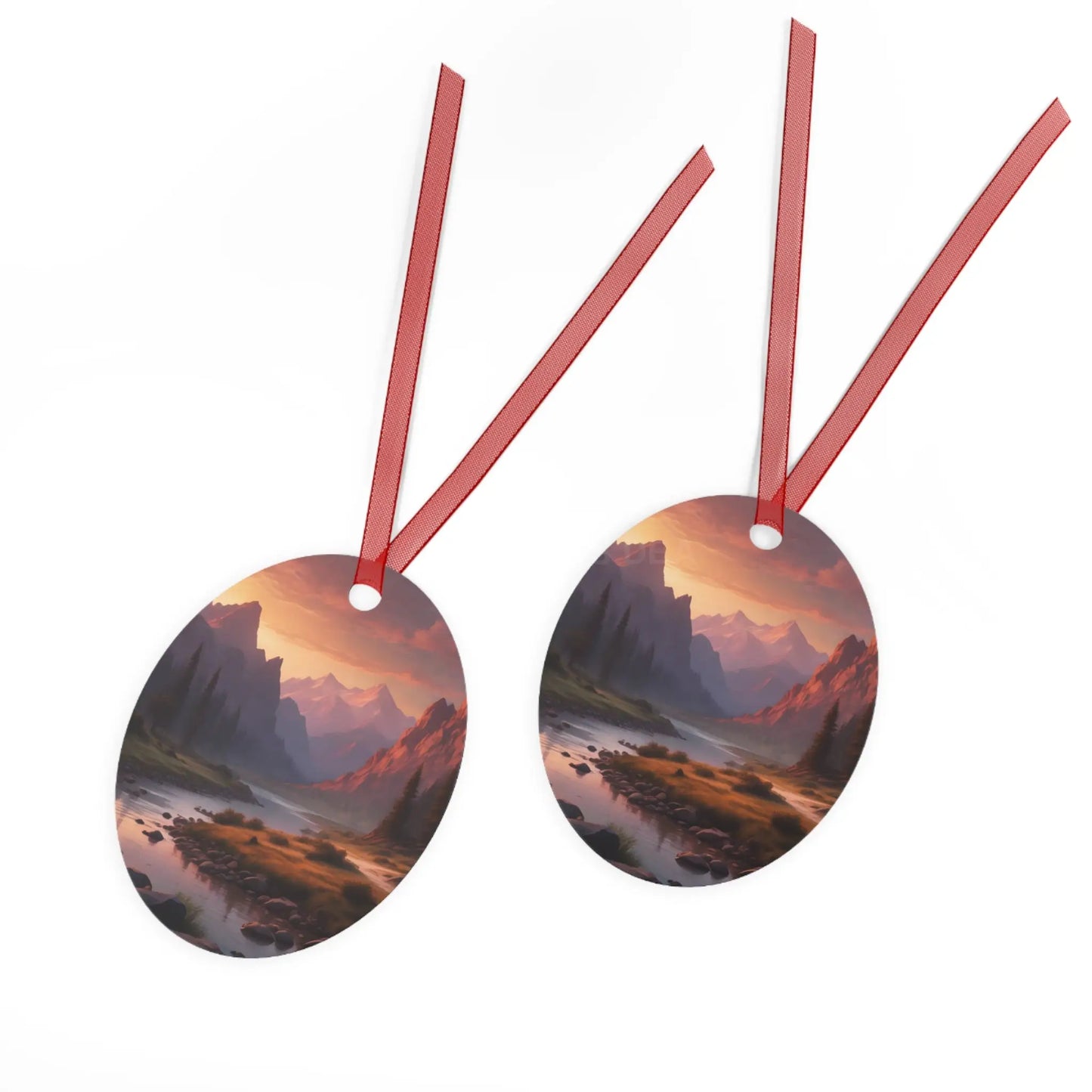 Mountain Valley Metal Ornament — Scenic Sunset Landscape Holiday Décor - Home Decor
