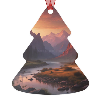 Mountain Valley Metal Ornament — Scenic Sunset Landscape Holiday Décor - Tree / One Size - Home Decor