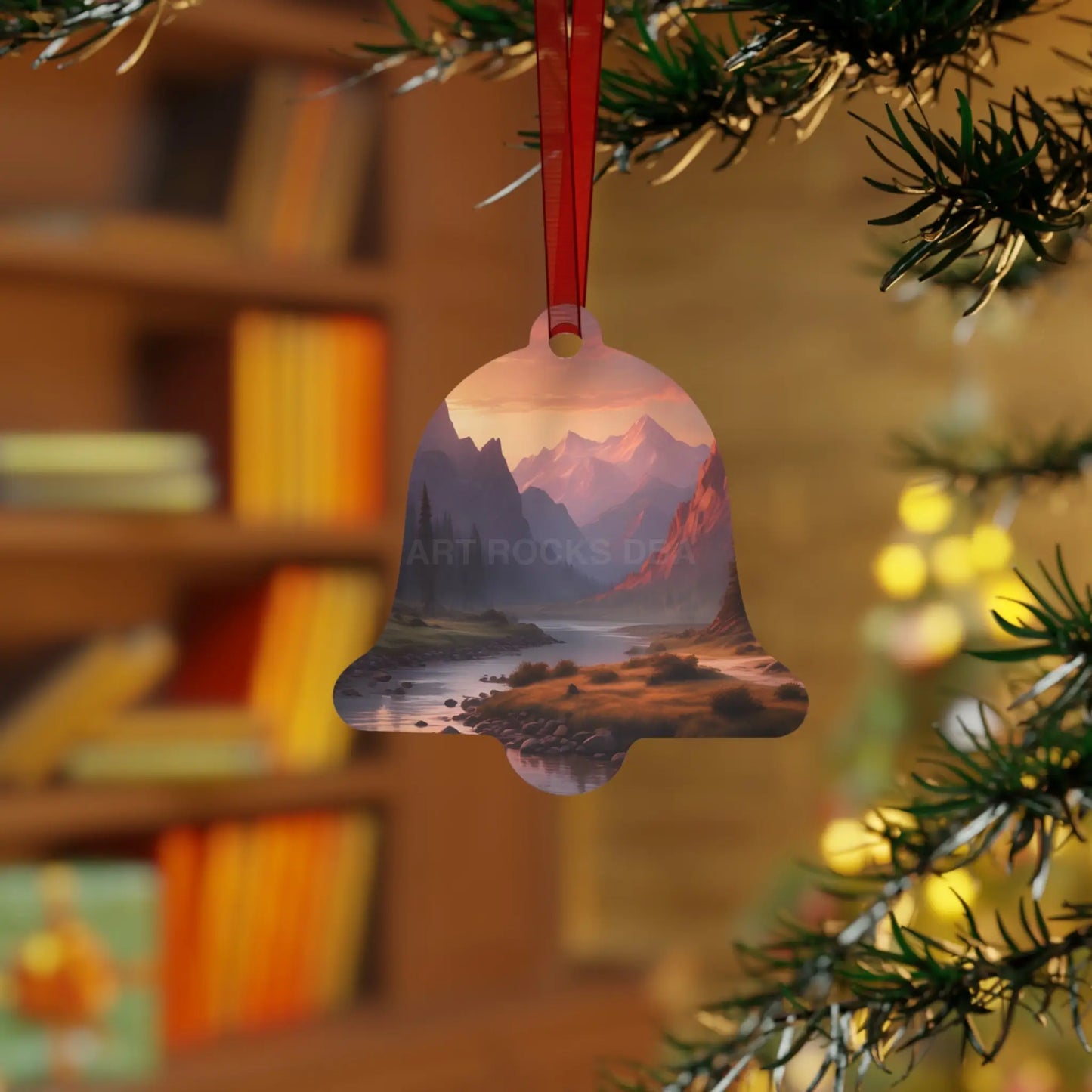 Mountain Valley Metal Ornament — Scenic Sunset Landscape Holiday Décor - Bell / One Size - Home Decor