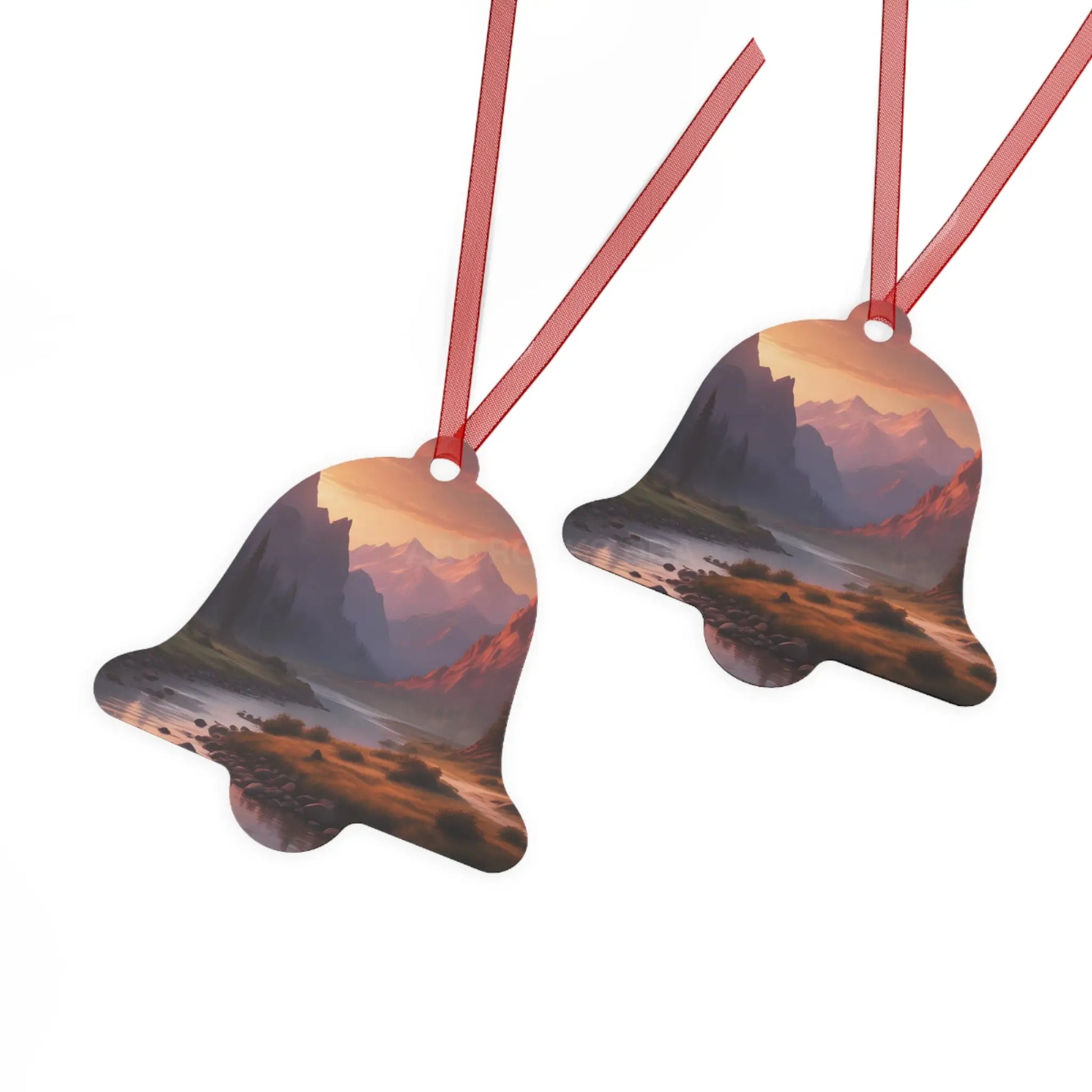 Mountain Valley Metal Ornament — Scenic Sunset Landscape Holiday Décor - Home Decor