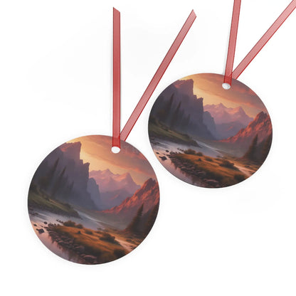 Mountain Valley Metal Ornament — Scenic Sunset Landscape Holiday Décor - Home Decor