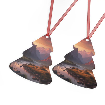 Mountain Valley Metal Ornament — Scenic Sunset Landscape Holiday Décor - Home Decor