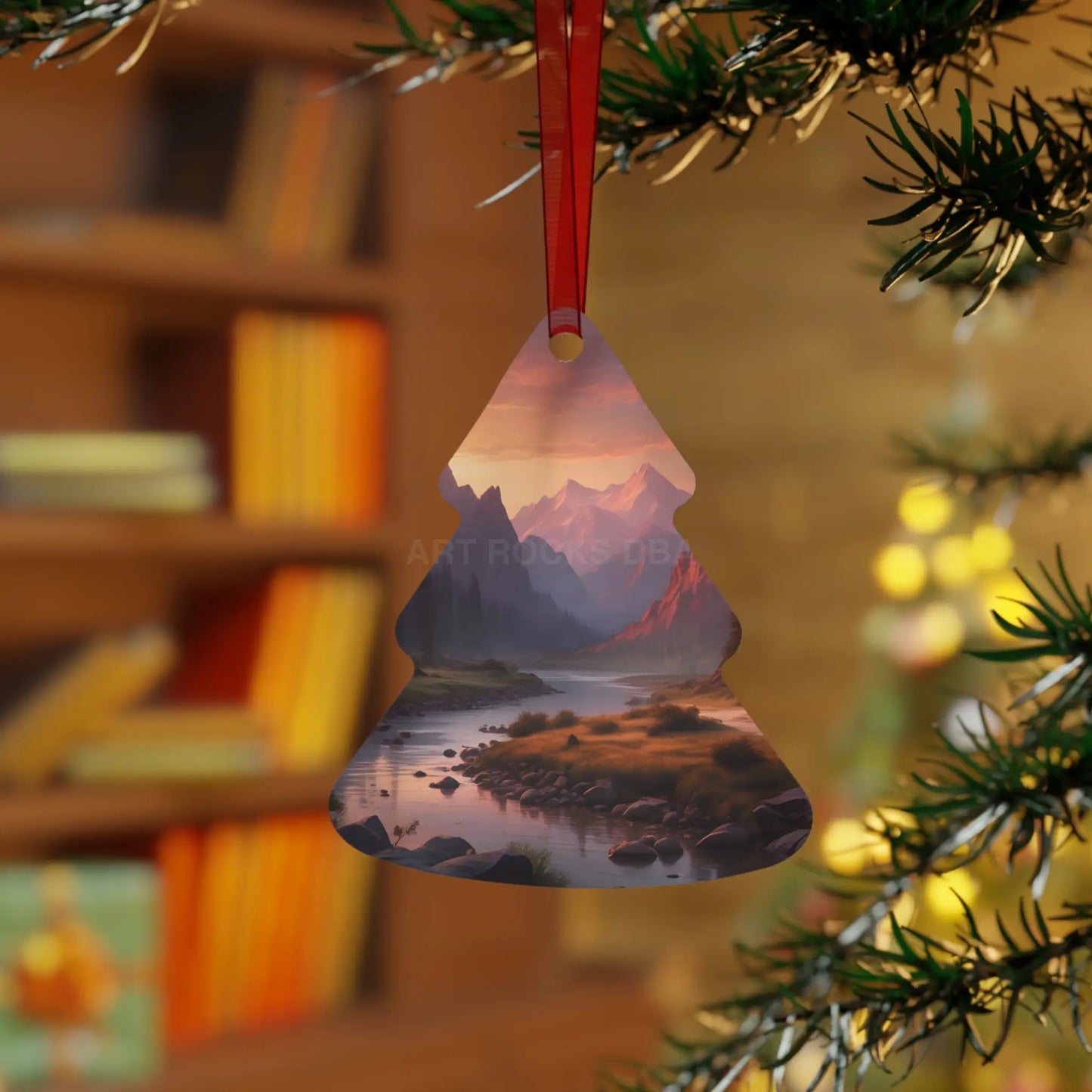 Mountain Valley Metal Ornament — Scenic Sunset Landscape Holiday Décor - Home Decor
