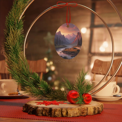 Mountain Valley Metal Ornament — Scenic Sunset Landscape Holiday Décor - Home Decor