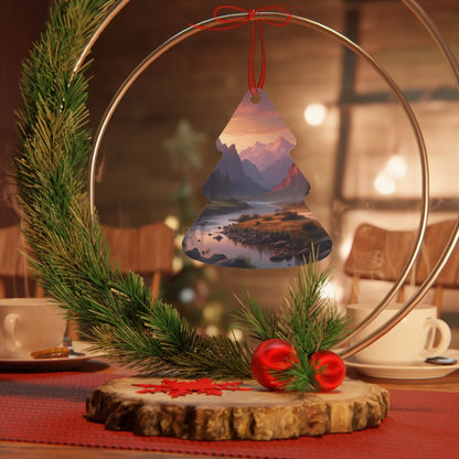 Mountain Valley Metal Ornament — Scenic Sunset Landscape Holiday Décor - Home Decor