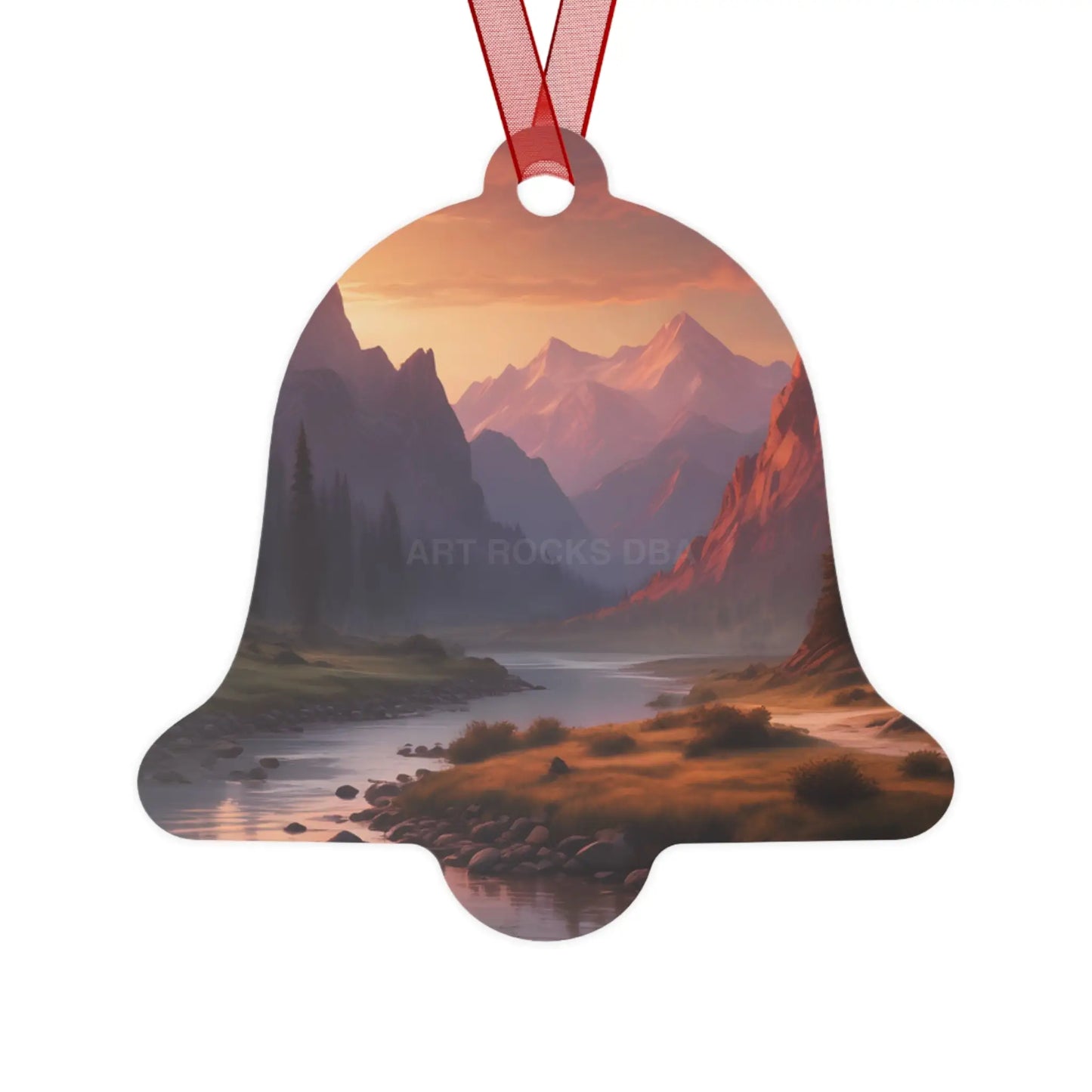 Mountain Valley Metal Ornament — Scenic Sunset Landscape Holiday Décor - Home Decor