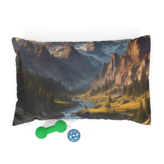 Mountain Valley Pet Bed — Cozy Outdoor Landscape Dog & Cat Cushion - 28’’ × 18’’ - Pets