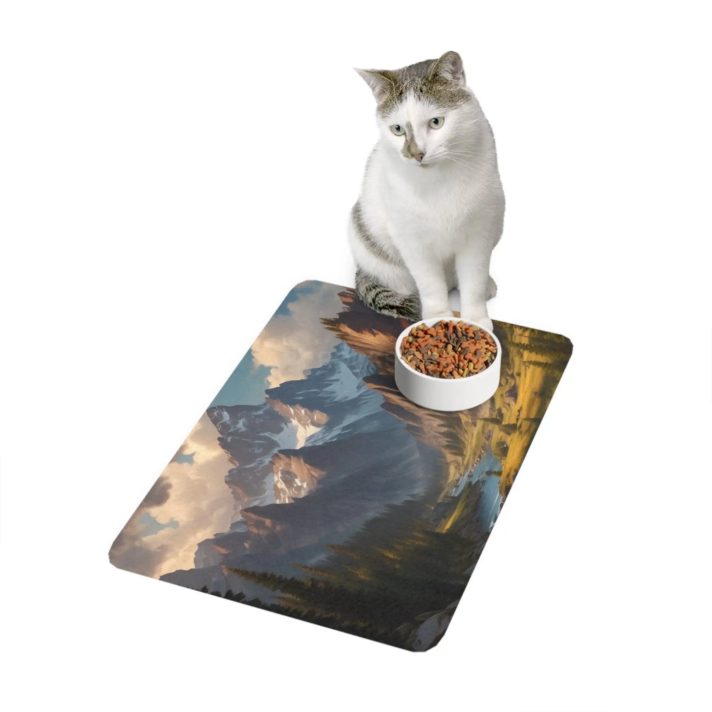 Mountain Valley Pet Food Mat — Scenic Non-Slip 12x18 Feeding Mat for Dogs & Cats - 12’’ × 18’’ / Rectangle - Pets
