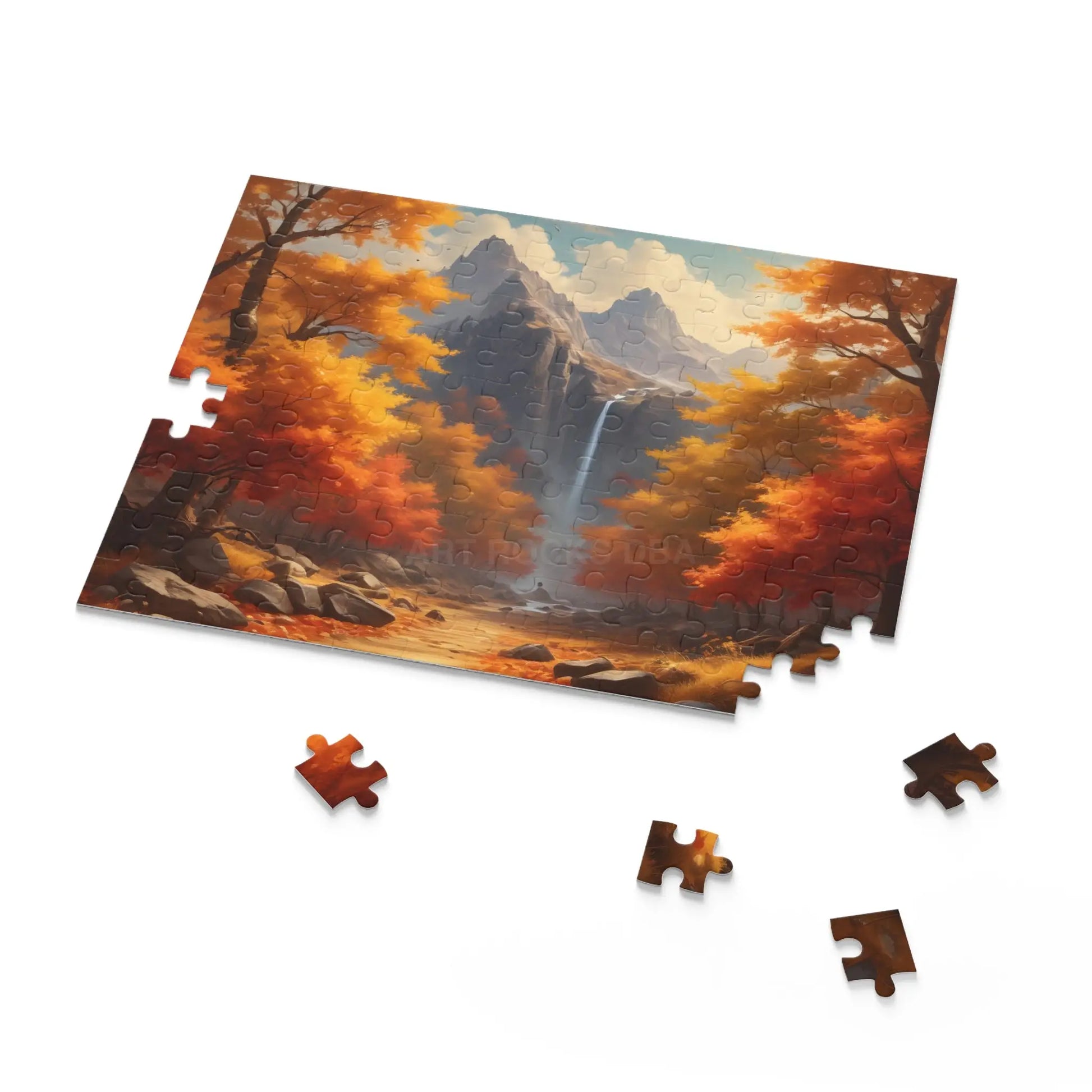 Mountain Waterfall With Fall Colors Jigsaw Puzzle — 120/252/500-Piece - Puzzle