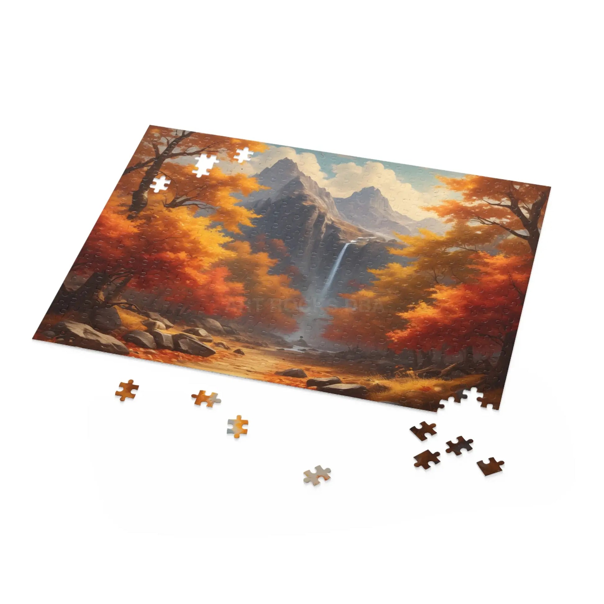 Mountain Waterfall With Fall Colors Jigsaw Puzzle — 120/252/500-Piece - Puzzle
