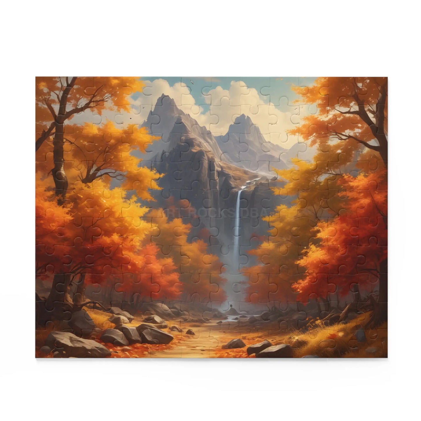 Mountain Waterfall With Fall Colors Jigsaw Puzzle — 120/252/500-Piece - Puzzle