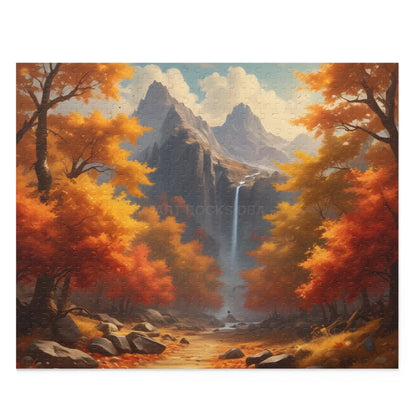 Mountain Waterfall With Fall Colors Jigsaw Puzzle — 120/252/500-Piece - 20’’ × 16’’ (500 pcs) - Puzzle