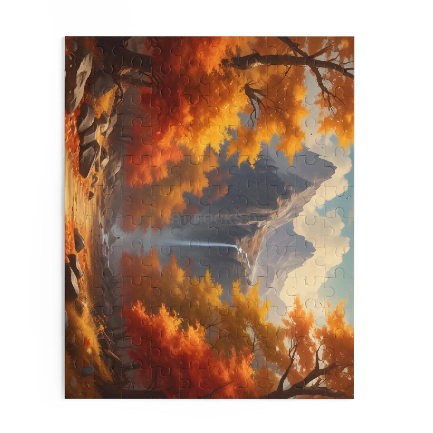 Mountain Waterfall With Fall Colors Jigsaw Puzzle — 120/252/500-Piece - Puzzle