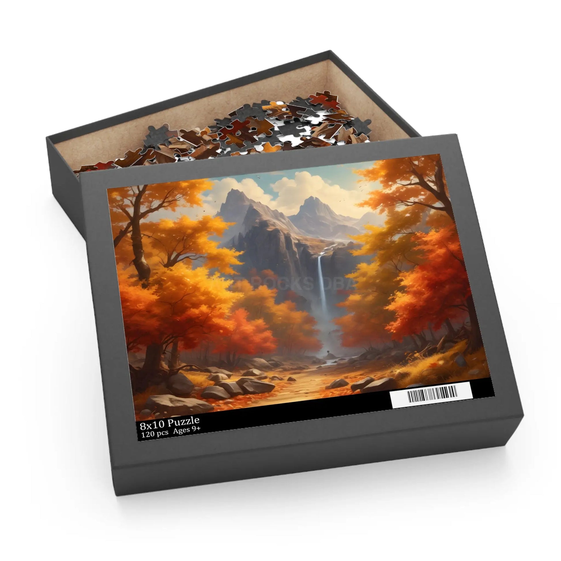Mountain Waterfall With Fall Colors Jigsaw Puzzle — 120/252/500-Piece - 10’’ × 8’’ (120 pcs) - Puzzle