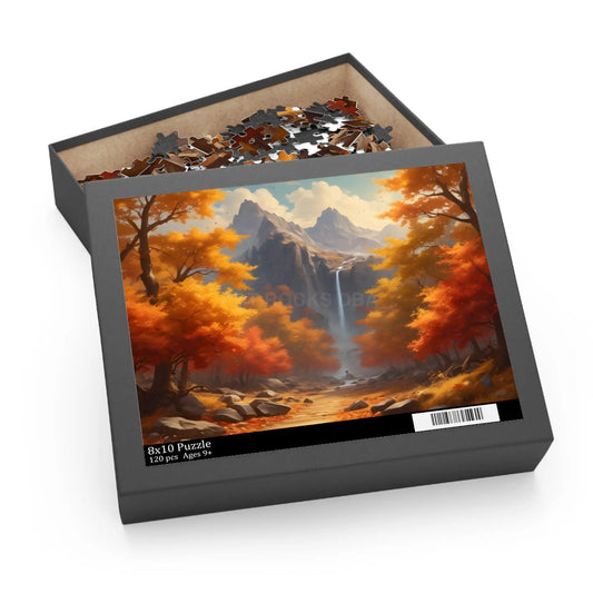 Mountain Waterfall With Fall Colors Jigsaw Puzzle — 120/252/500-Piece - 10’’ × 8’’ (120 pcs) - Puzzle