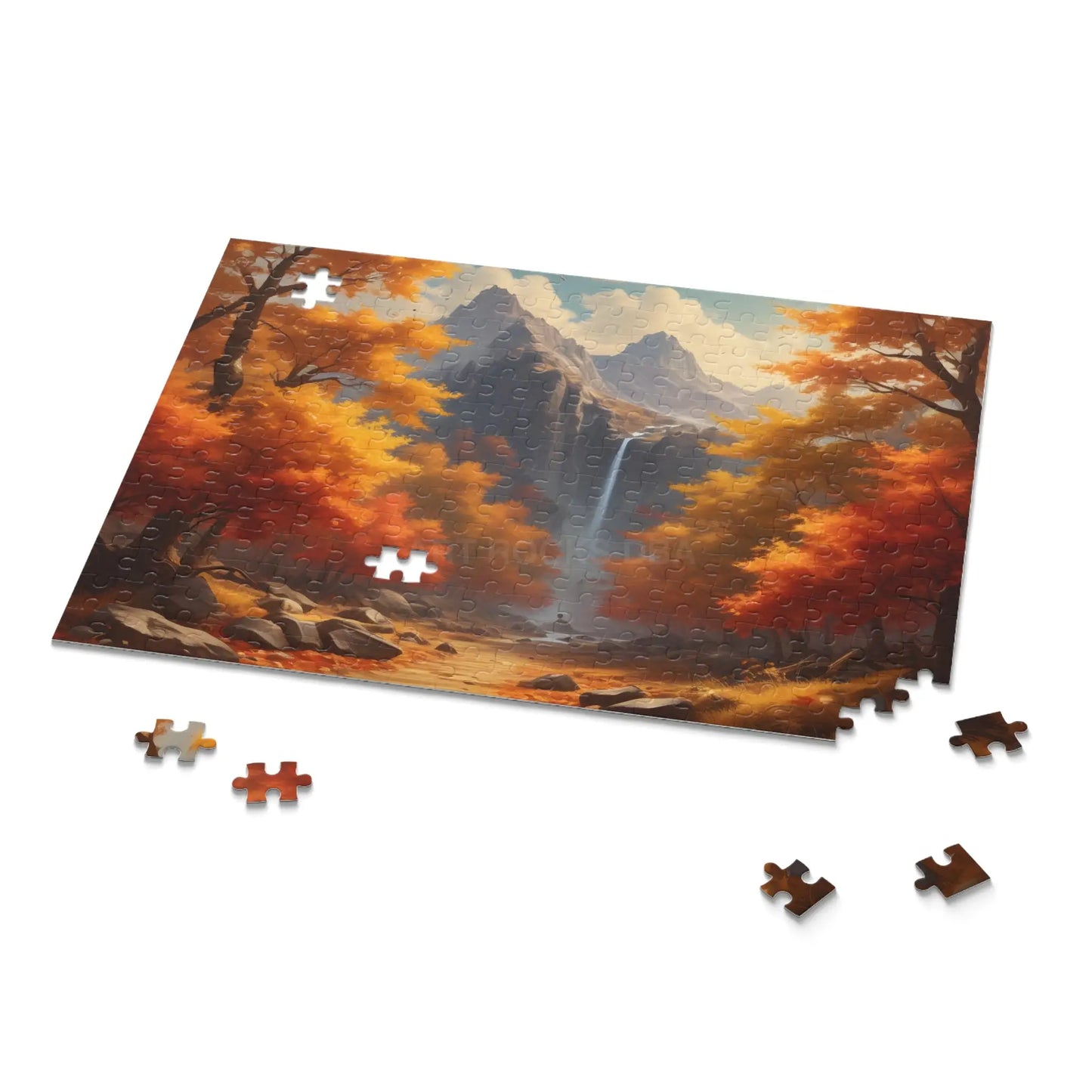 Mountain Waterfall With Fall Colors Jigsaw Puzzle — 120/252/500-Piece - Puzzle