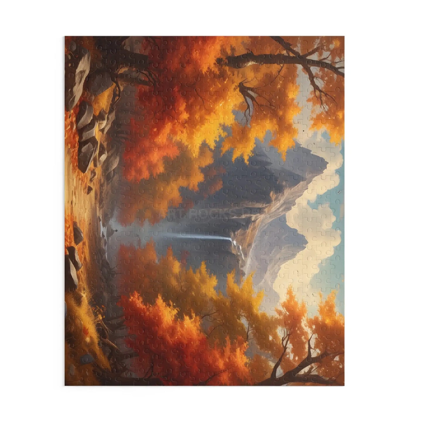 Mountain Waterfall With Fall Colors Jigsaw Puzzle — 120/252/500-Piece - Puzzle