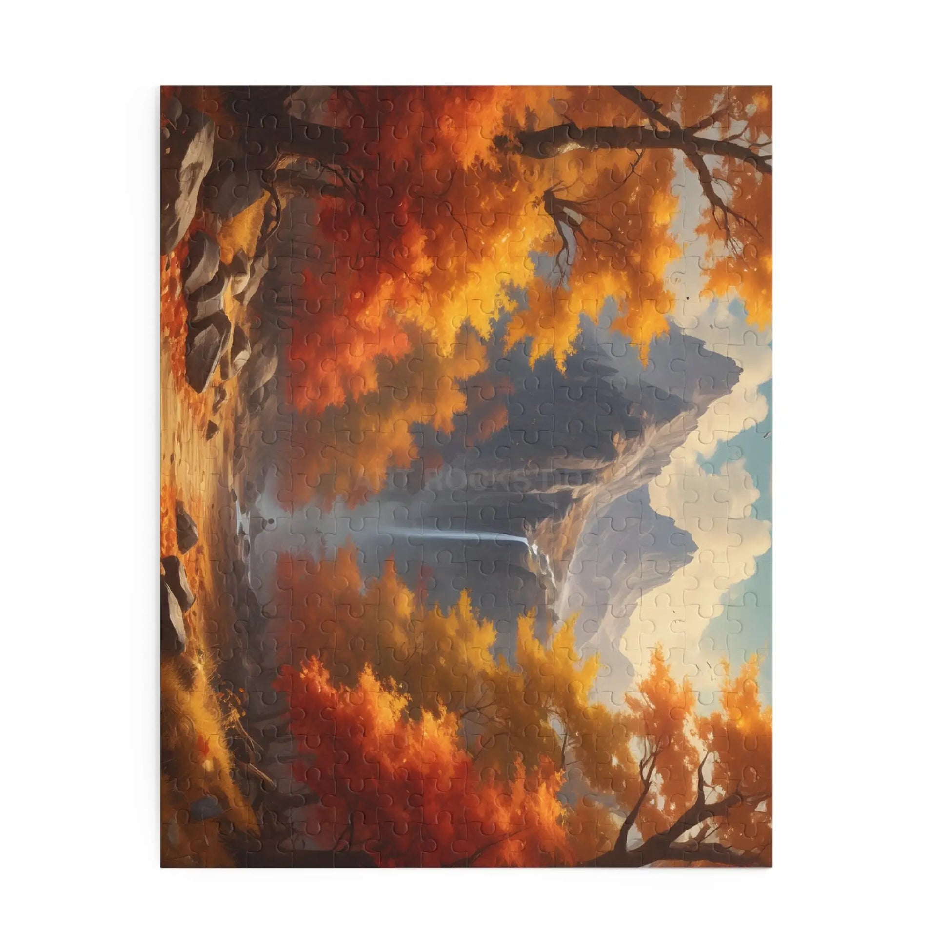Mountain Waterfall With Fall Colors Jigsaw Puzzle — 120/252/500-Piece - Puzzle