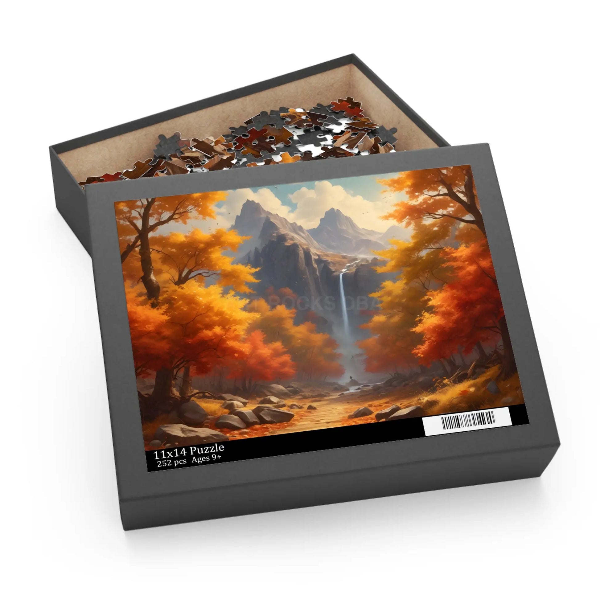 Mountain Waterfall With Fall Colors Jigsaw Puzzle — 120/252/500-Piece - Puzzle