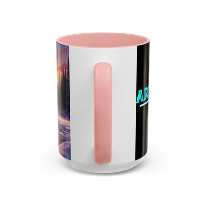 Mountain Winter Cabin Sunset Coffee Mug - Lakeside Cabin Scenic Accent Mug (11/15 oz) - Mug