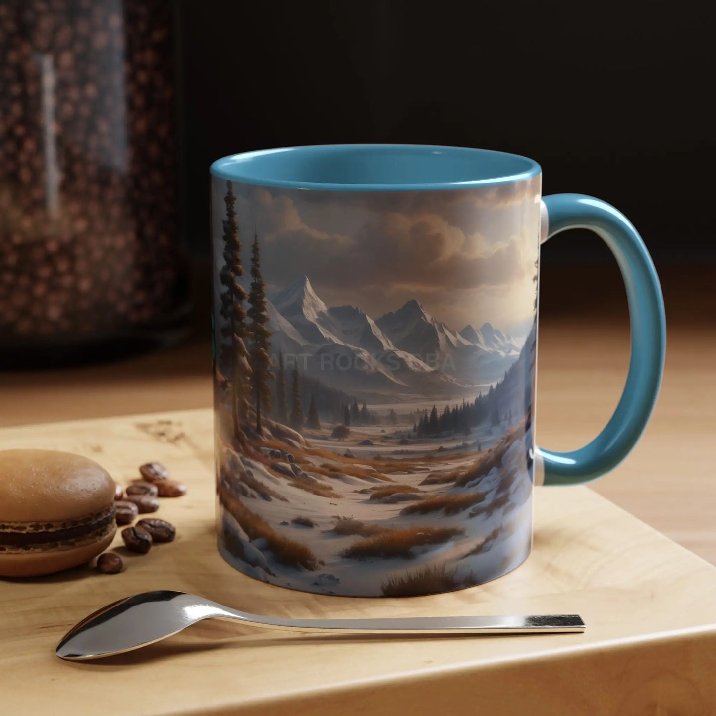 Mountain Winter Landscape Coffee Mug — Scenic Snowy Peaks Accent Mug - 11oz / Light Blue - Mug