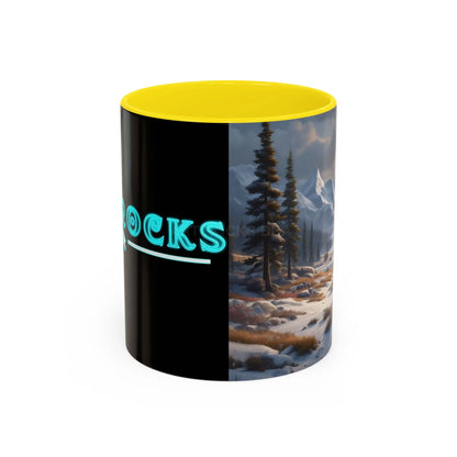 Mountain Winter Landscape Coffee Mug — Scenic Snowy Peaks Accent Mug - 11oz / Yellow - Mug