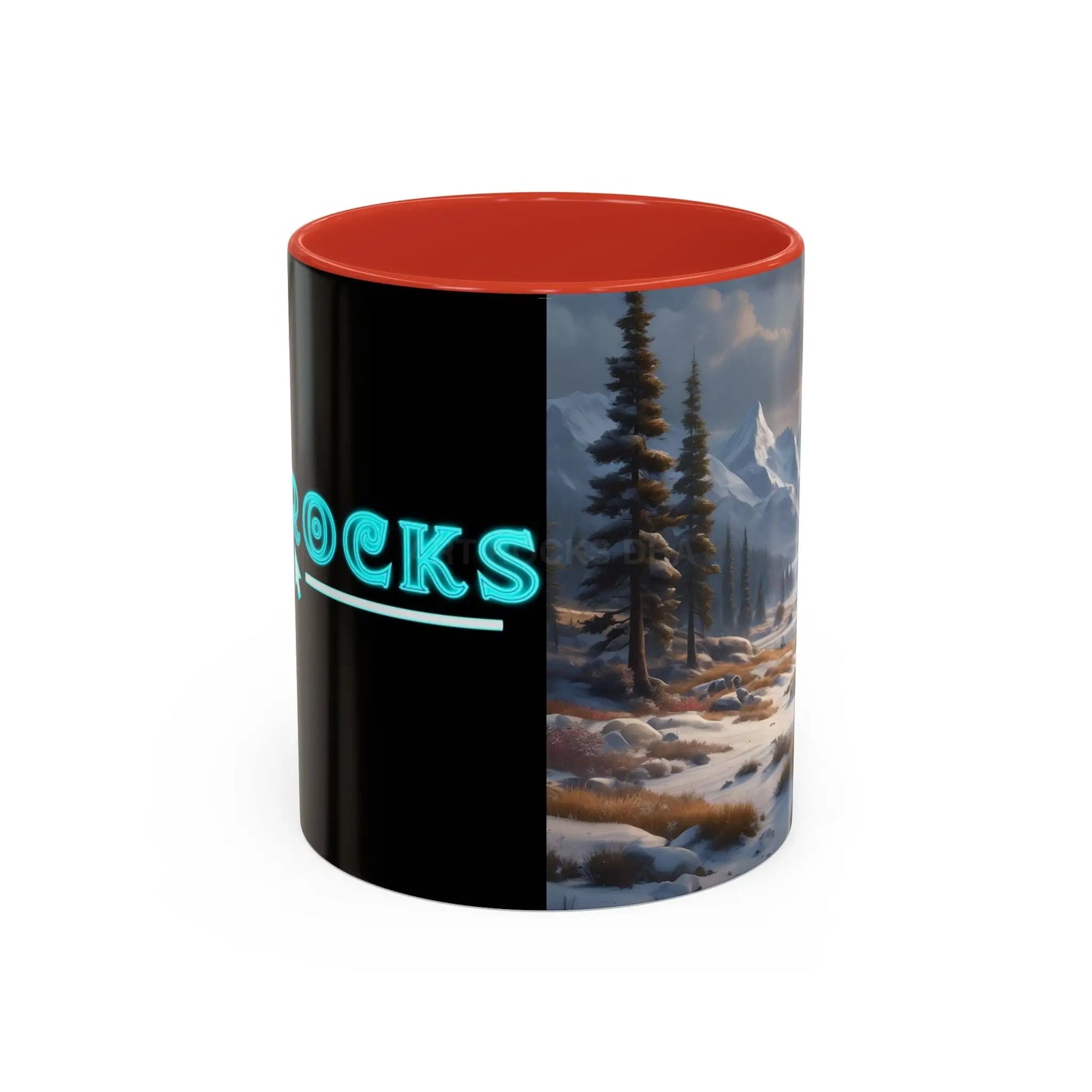 Mountain Winter Landscape Coffee Mug — Scenic Snowy Peaks Accent Mug - 11oz / Red - Mug