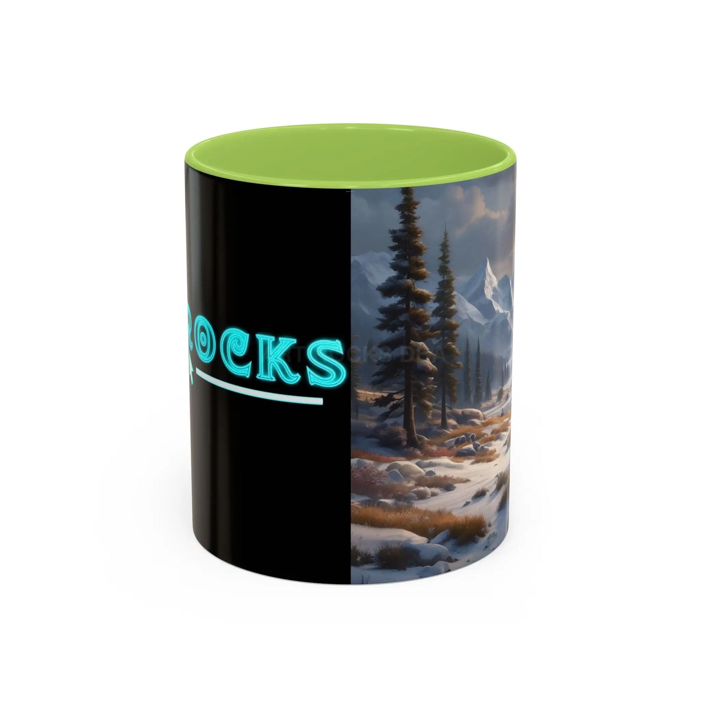 Mountain Winter Landscape Coffee Mug — Scenic Snowy Peaks Accent Mug - 11oz / Light Green - Mug