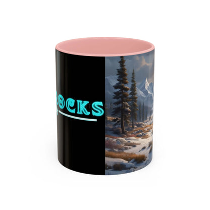 Mountain Winter Landscape Coffee Mug — Scenic Snowy Peaks Accent Mug - 11oz / Pink - Mug