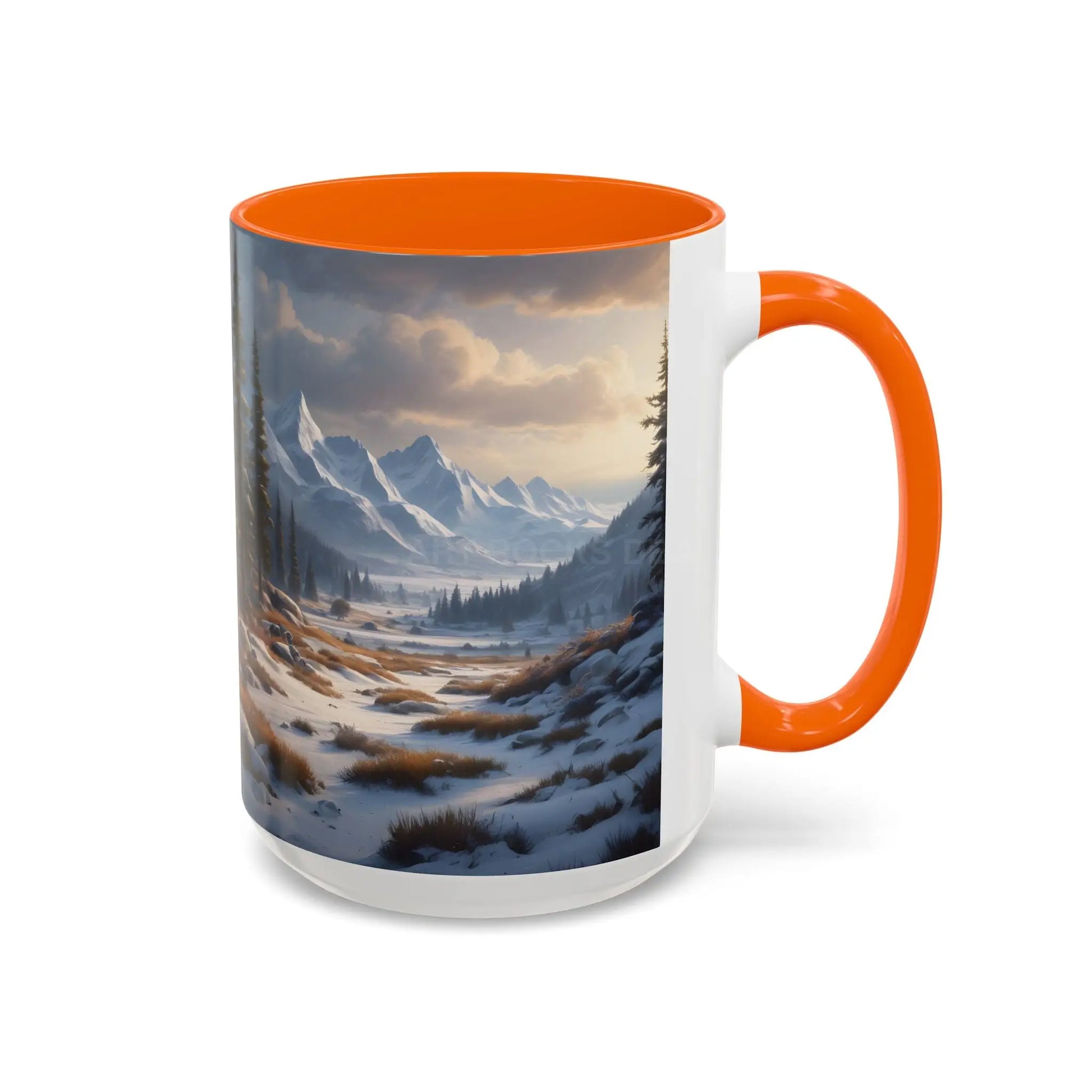 Mountain Winter Landscape Coffee Mug — Scenic Snowy Peaks Accent Mug - Mug
