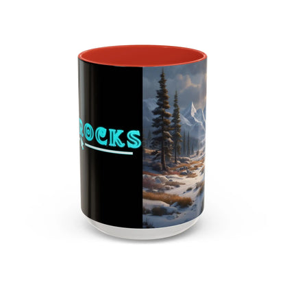 Mountain Winter Landscape Coffee Mug — Scenic Snowy Peaks Accent Mug - 15oz / Red - Mug