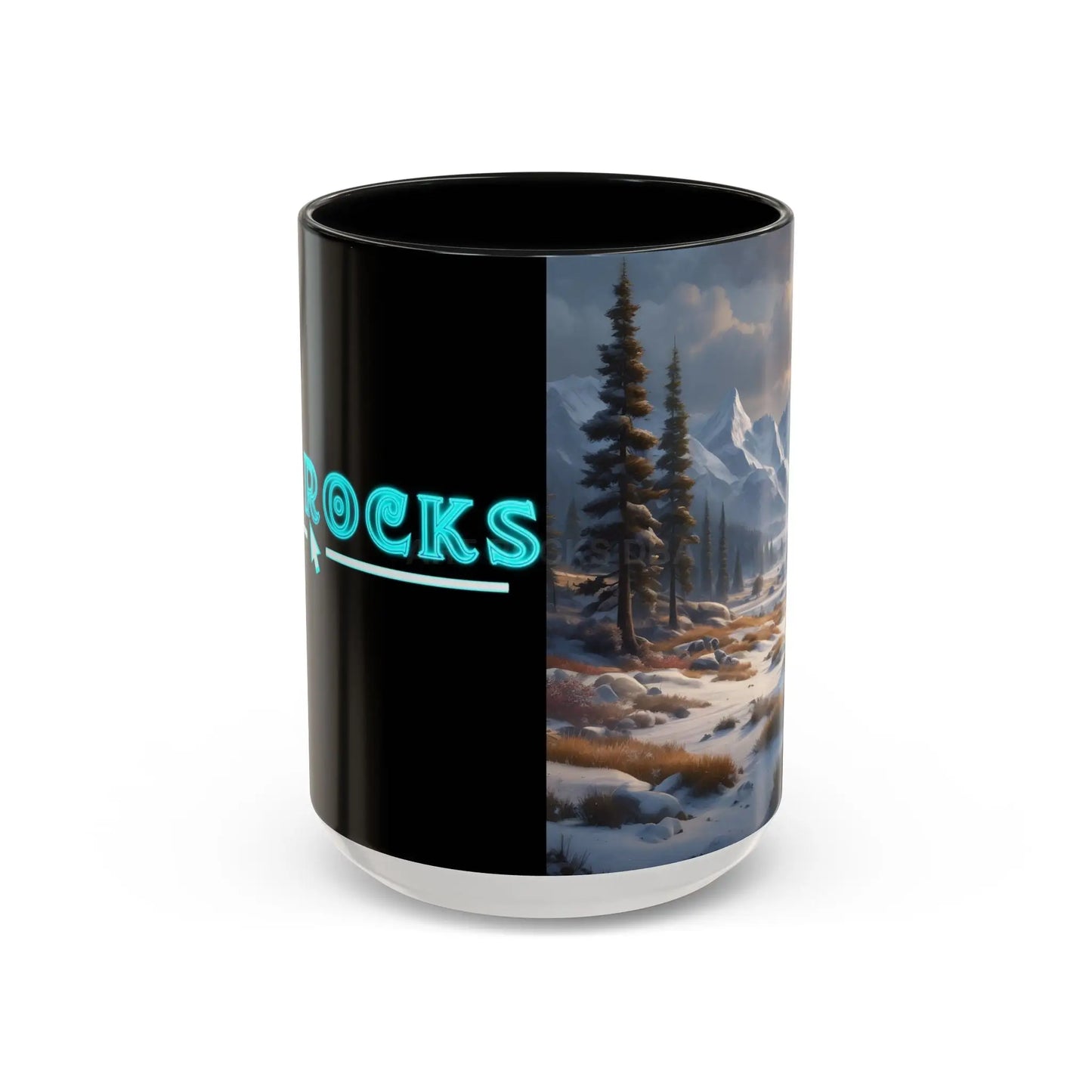 Mountain Winter Landscape Coffee Mug — Scenic Snowy Peaks Accent Mug - 15oz / Black - Mug