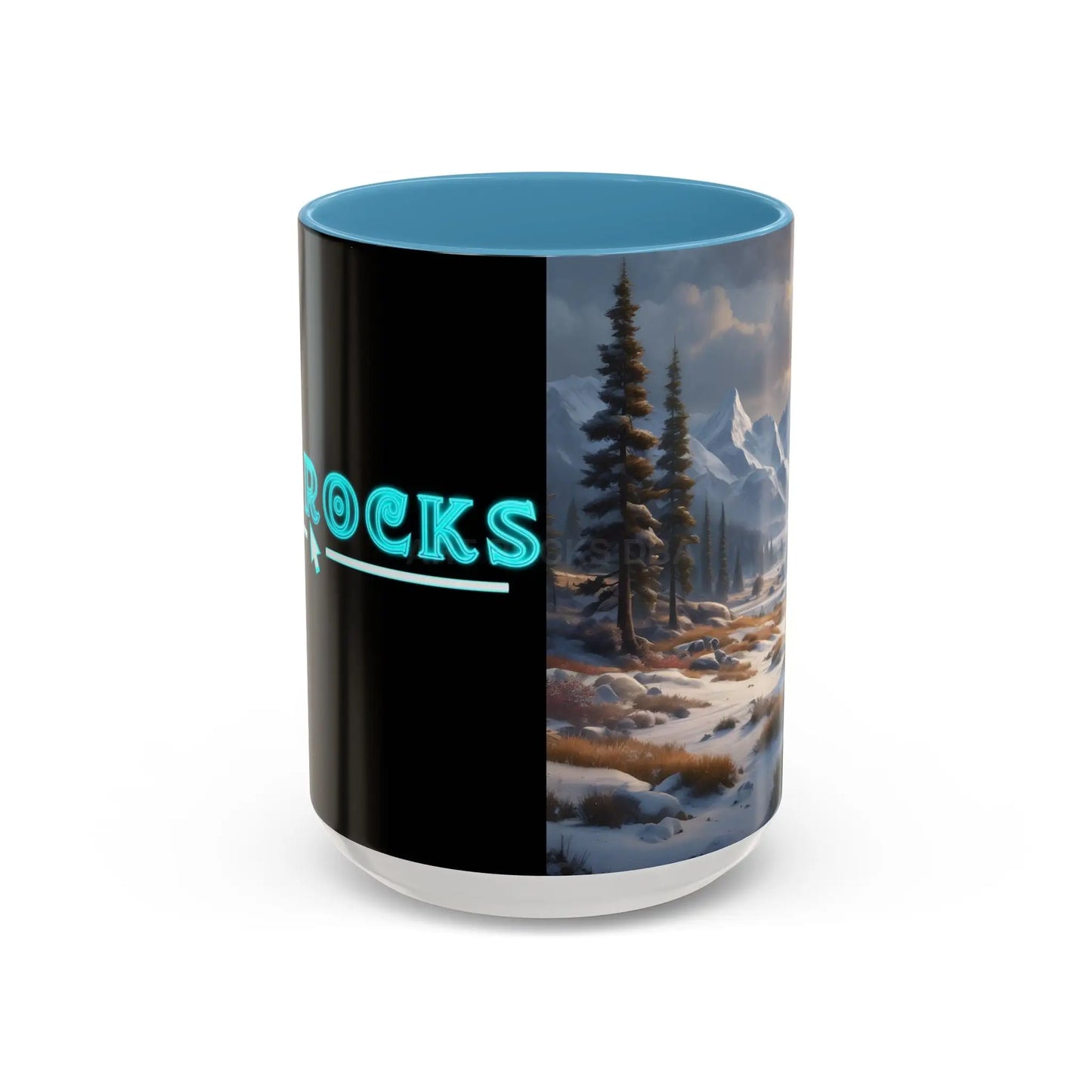 Mountain Winter Landscape Coffee Mug — Scenic Snowy Peaks Accent Mug - 15oz / Light Blue - Mug