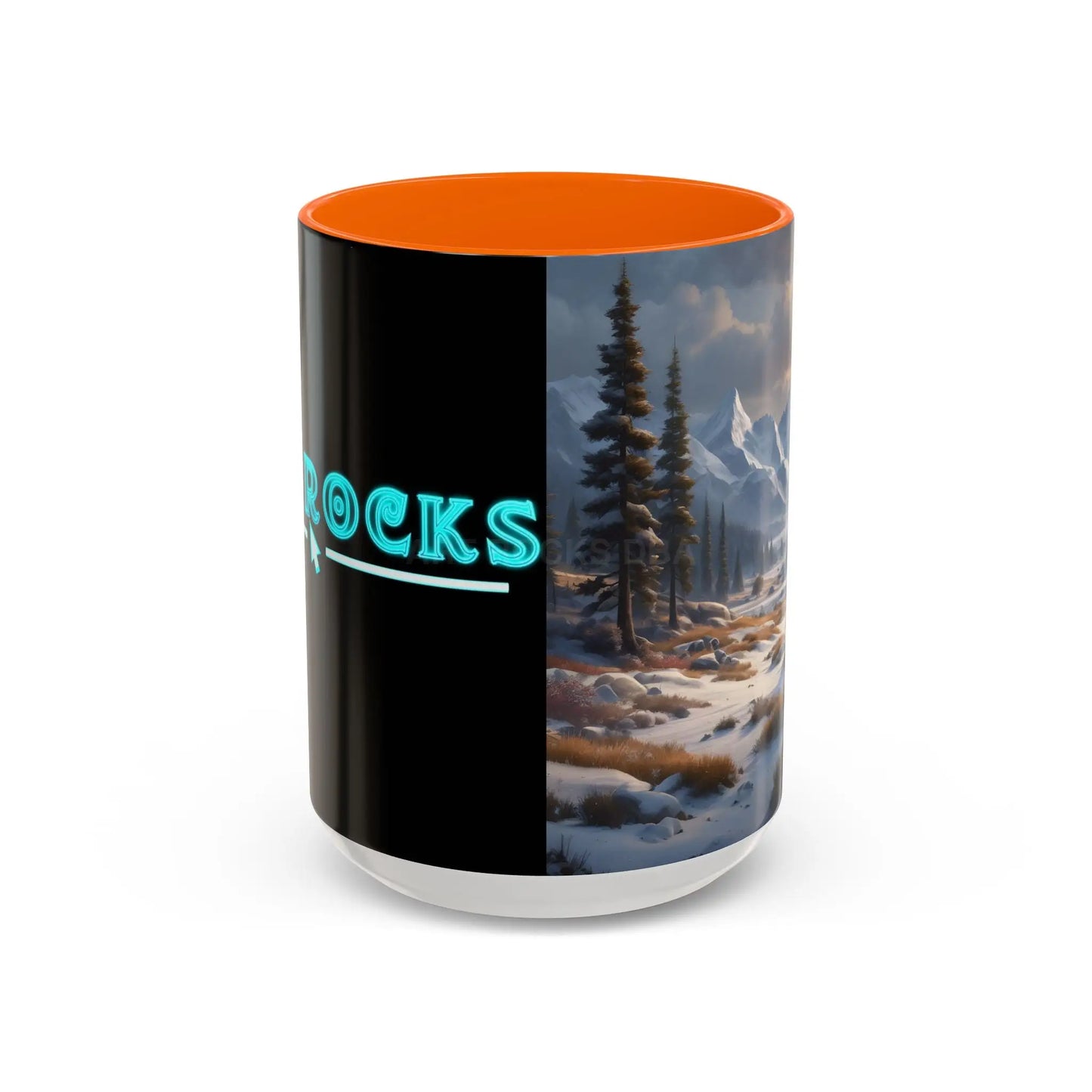 Mountain Winter Landscape Coffee Mug — Scenic Snowy Peaks Accent Mug - 15oz / Orange - Mug