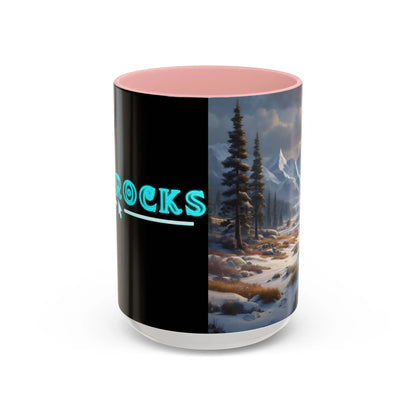 Mountain Winter Landscape Coffee Mug — Scenic Snowy Peaks Accent Mug - 15oz / Pink - Mug