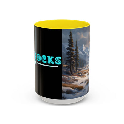 Mountain Winter Landscape Coffee Mug — Scenic Snowy Peaks Accent Mug - 15oz / Yellow - Mug