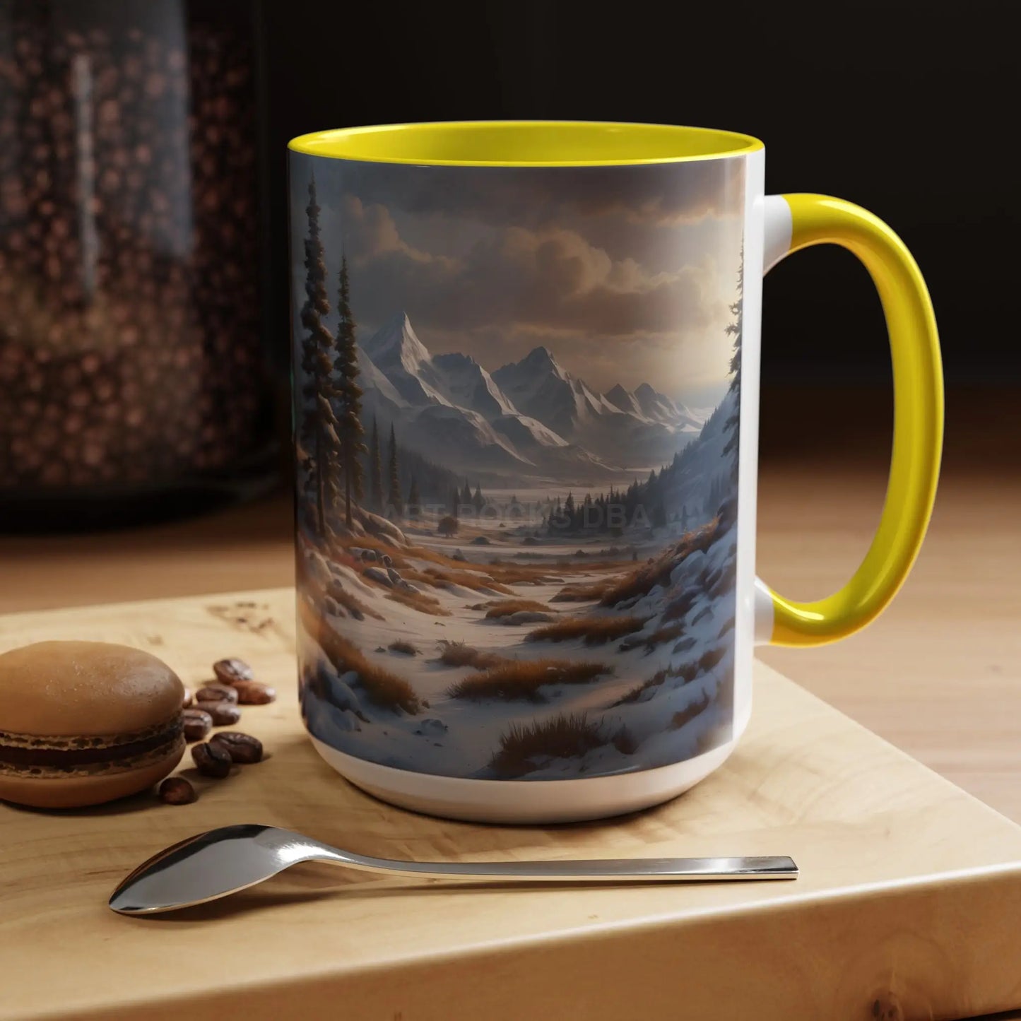 Mountain Winter Landscape Coffee Mug — Scenic Snowy Peaks Accent Mug - Mug