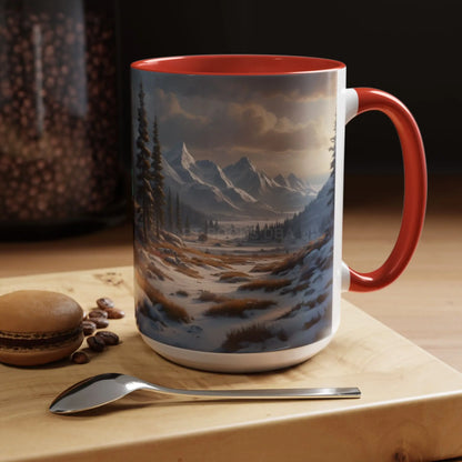 Mountain Winter Landscape Coffee Mug — Scenic Snowy Peaks Accent Mug - Mug