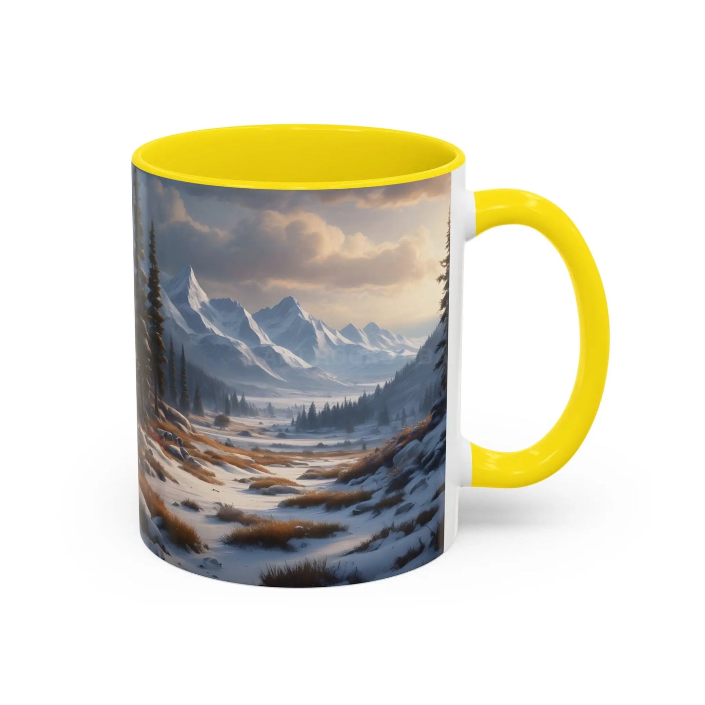 Mountain Winter Landscape Coffee Mug — Scenic Snowy Peaks Accent Mug - Mug