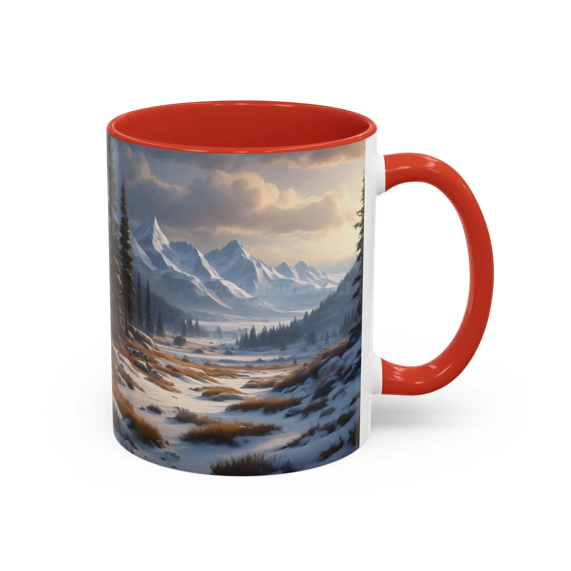 Mountain Winter Landscape Coffee Mug — Scenic Snowy Peaks Accent Mug - Mug