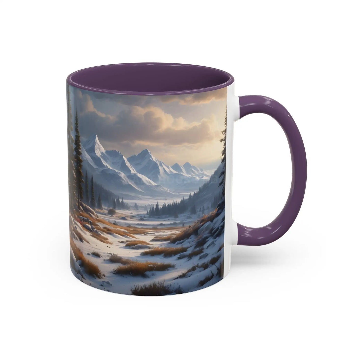 Mountain Winter Landscape Coffee Mug — Scenic Snowy Peaks Accent Mug - Mug
