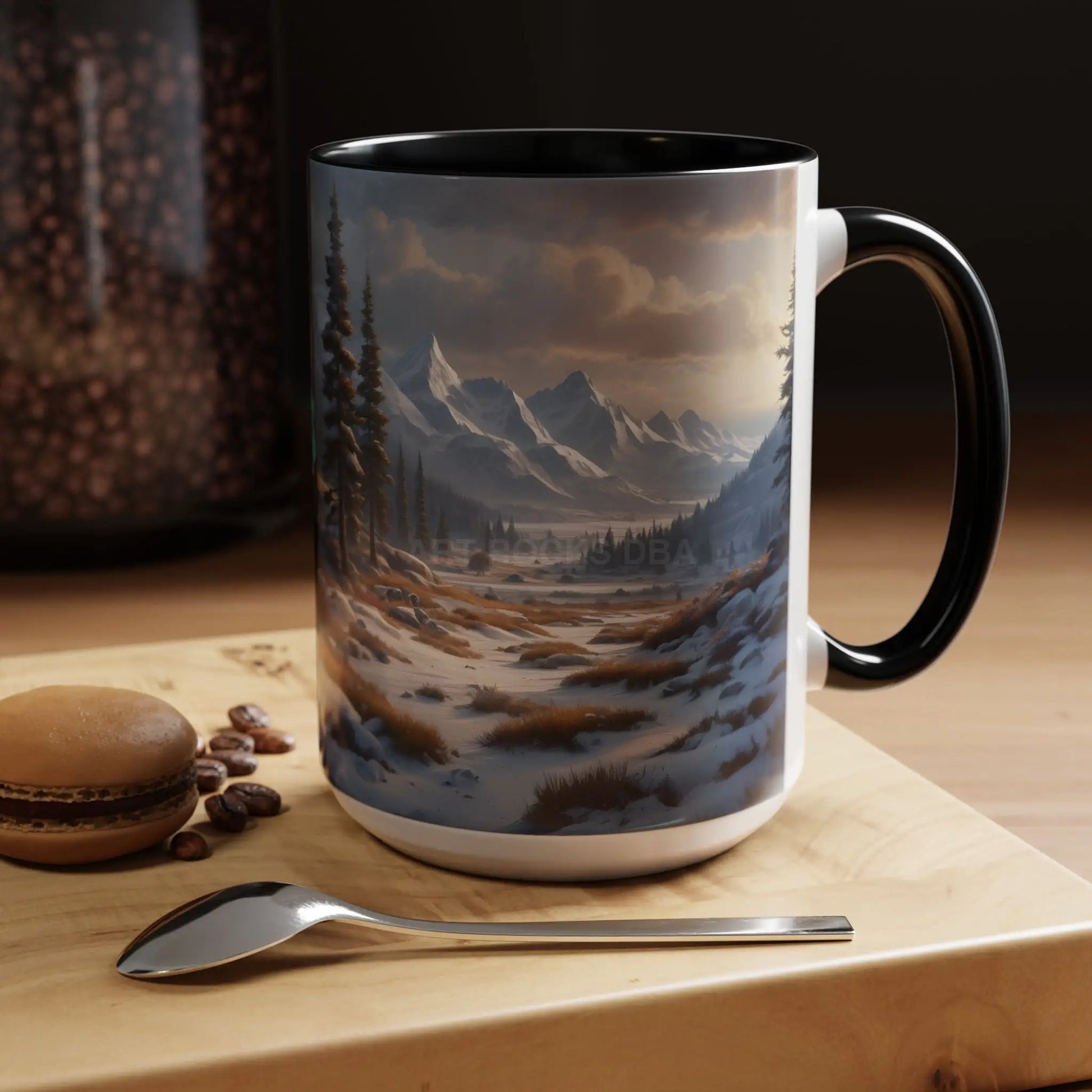 Mountain Winter Landscape Coffee Mug — Scenic Snowy Peaks Accent Mug - Mug