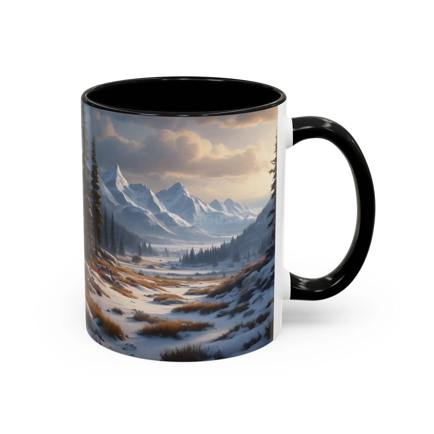 Mountain Winter Landscape Coffee Mug — Scenic Snowy Peaks Accent Mug - Mug