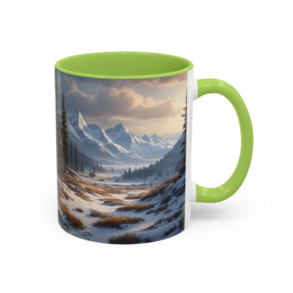 Mountain Winter Landscape Coffee Mug — Scenic Snowy Peaks Accent Mug - Mug