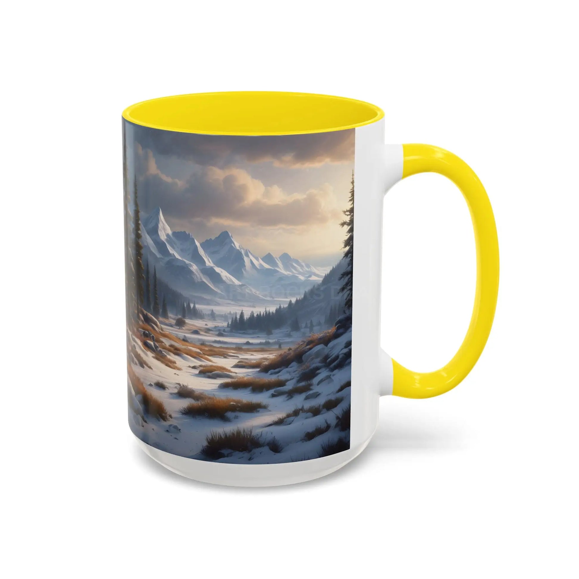 Mountain Winter Landscape Coffee Mug — Scenic Snowy Peaks Accent Mug - Mug