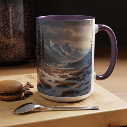 Mountain Winter Landscape Coffee Mug — Scenic Snowy Peaks Accent Mug - Mug