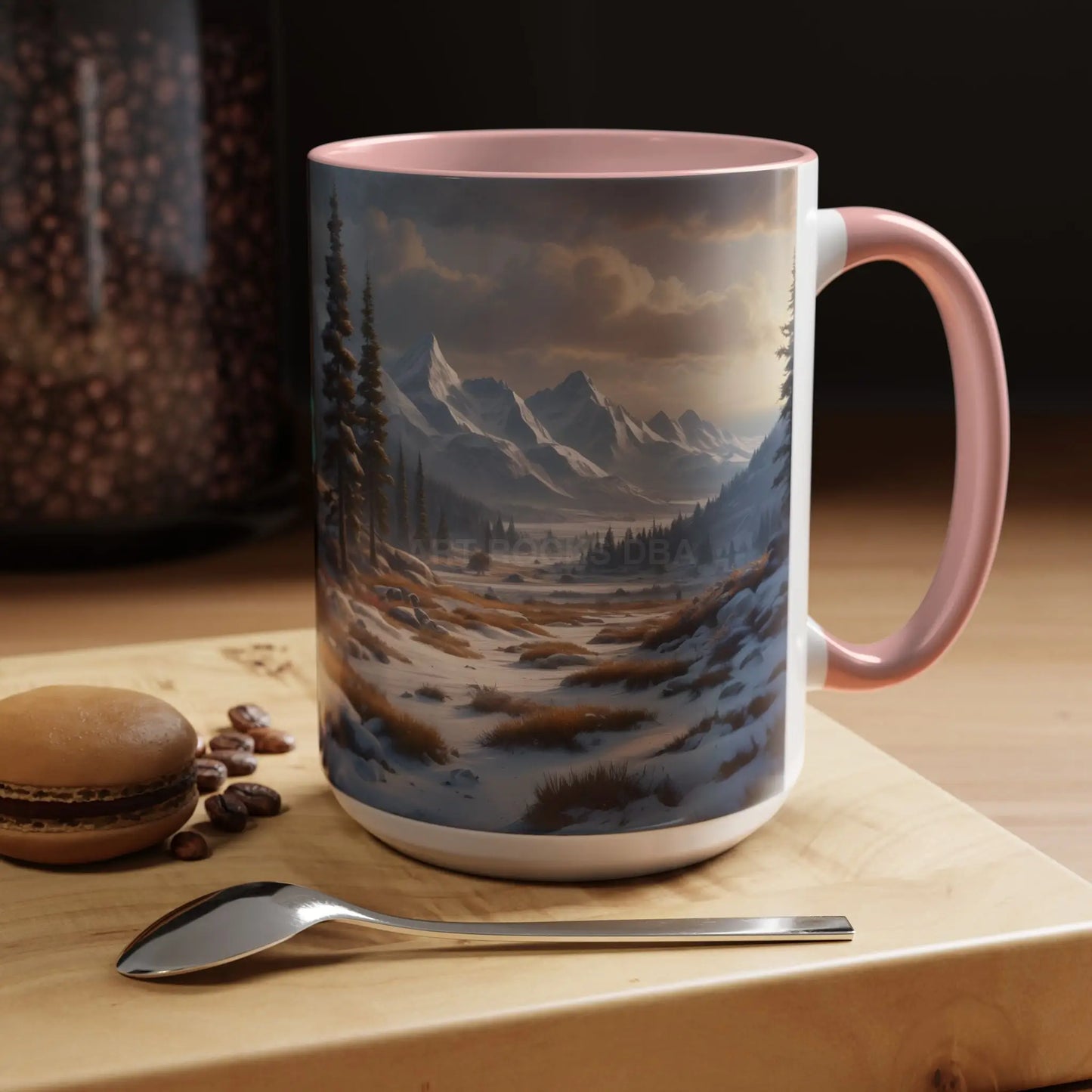 Mountain Winter Landscape Coffee Mug — Scenic Snowy Peaks Accent Mug - Mug